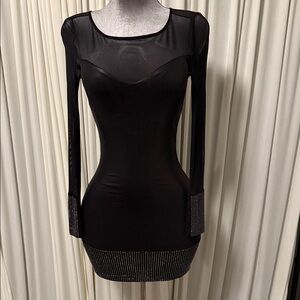 bebe Black Long Sleeve Dress with crystal stud details